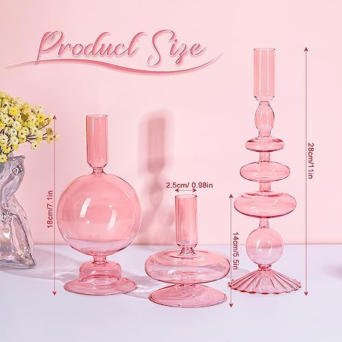 Rtteri 3 Pcs Iridescent Glass Candlestick Holders Taper Candle, Pink - Image 2