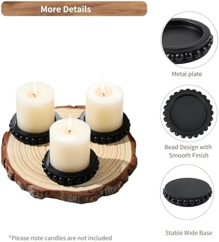 Set of 3 Black Wooden Candle Holder Plate Stand for Pillar Candles - Image 3