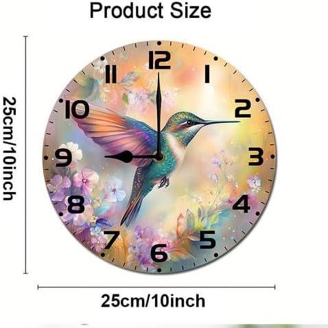 Birds Hummingbird Flower Wooden Silent Non-Ticking 10 Inch Round Clocks Battery Operated Analog for Living Room Kitchen Bedroom Bathroom Office Home School Decor