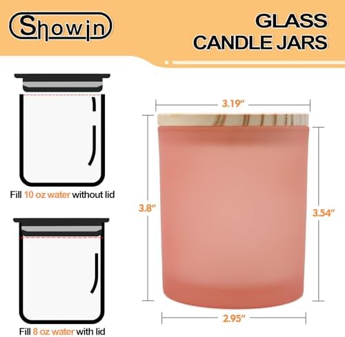 SHOWIN 10 OZ Thick Candle Jars for Making Candles 15 Pcs, Empty Jars with Wood Lids for Candle Making, Sample Container, Frosted Pink - Image 3