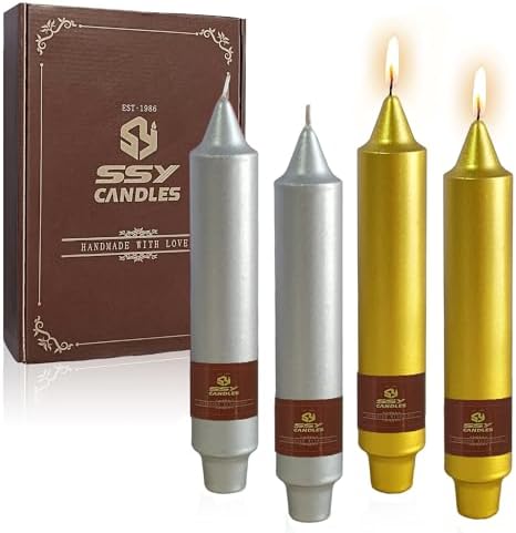 Christmas Metallic Gold Silver Taper Candle Candle Sticks, 7 Inch Mini Pillar Candles, 4PCS Handmade Unscenteds Candlesticks for Holidays Church Christmas Celebration Party Decor by FCMSHAMD