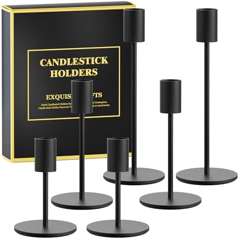 Set of 6 Black Candlestick Holders, FSyueyun Candle Stick Holder Home Decor by FSyueyun