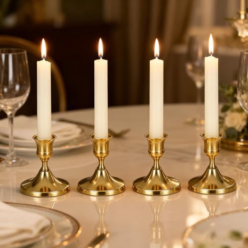 Gold Taper Candle Holder Set of 12,Vintage Small Low Brass Candlestick Holders,Short Skinny Candle Stick Holders for Dinner Room Table Centerpiece or Mantel Wedding Party Decor - Image 6