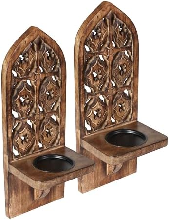 Burnt Natural Wall Mounted Candle Sconces (Set of 2) - Decorative Hand-Carved Wooden Candle Holders, Farmhouse Style, Perfect for Living Room, Bedroom & Kitchen Wall Décor - 16 Inch - Image 6