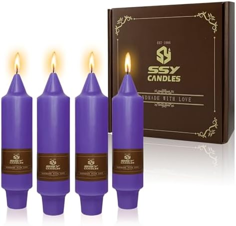 NJAO HOO Purple Advent Short Taper Candle 5 Inch Halloween Candlesticks Unscented Dripless Tapered Candle Set for Home Decor Party Dinner Candles, 4 Pack by NJAOHOO