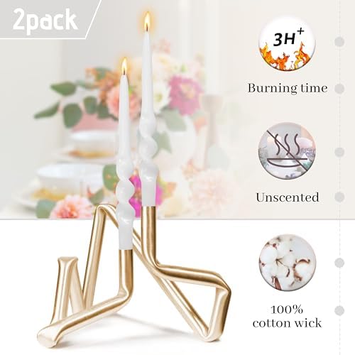 Twisted Taper Candle Smokeless White Spiral Candlesticks 9.5 Inch Unscented Handmade Dinner Candles Set for Holiday Wedding Party Home Decoration Seasons - Image 3