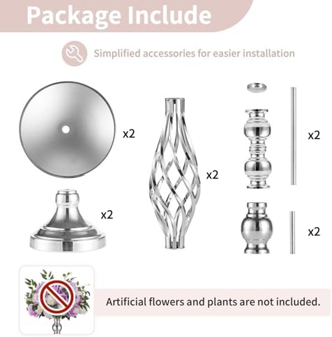 NUPTIO Silver Centerpiece Stand for Table, Twist Style, 22.8" Tall, 2 Pcs - Image 6