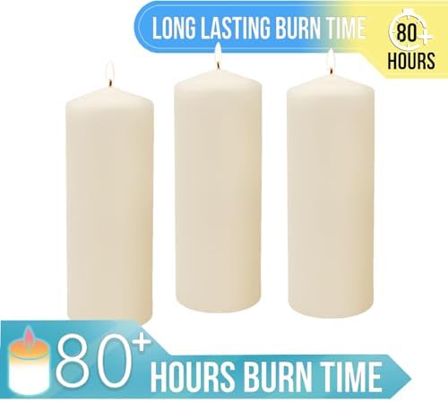 Stonebriar Unscented Pillar Candles – 80 Hour Burn Time, Long-Lasting Wax Candles for Weddings, Holidays, Home Décor & Special Events, Pack of 3, Ivory, 3" x 8" - Image 5