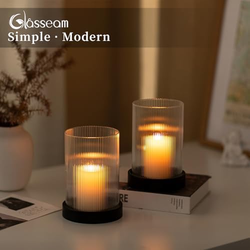 Glasseam Hurricane Candle Holder 2Pcs Black Candle Tray with Glass Cylinder - Image 2