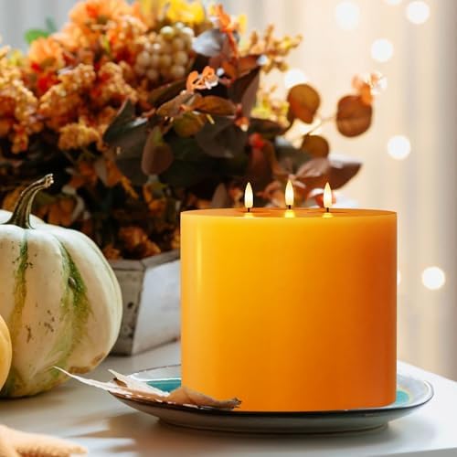 Orange Extra Large Flameless Candles, 6"x6" Battery Operated Candles with Remote, Real Wax Flickering LED Candles with 3 Wicks for Fall, Thanksgiving, Harvest, Halloween Decor - Image 5