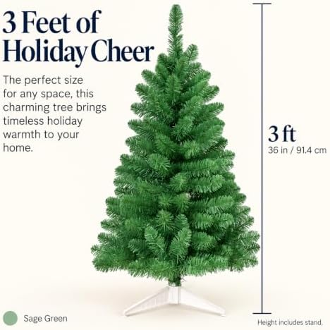 3FT Artificial Christmas Tree with String Lights – Tabletop Small Xmas Tree for Desk, Office, or Small Spaces – Full Branches, Easy Assembly, Holiday Decoration (Sage Green) - Image 5