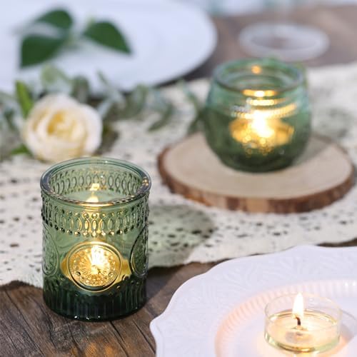 DARJEN 48Pcs Green Votive Candle Holders- Glass Candle Holders Bulk for Flameless LED Tea Waxes, Romantic Candle Holder for Wedding Decor, Various Parties & Dinner Table - Image 4