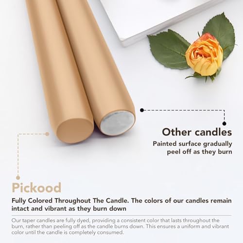 New Burning Formula Unscented Dripless 12-Inch Taper Candles Set of 12 - Beige, for Wedding, Dinner - Smokeless, Long Burning - Hand Poured, Colored Tall Candlesticks - Beige - Image 3
