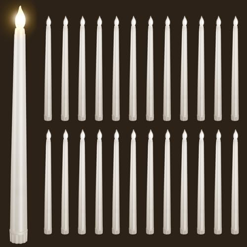 24pcs Flameless Flickering LED Taper Candles Bulk Battery Operated Candles for Christmas Halloween Birthday Wedding Party, (Ivory, 11 inch, 24pcs) by Bazayona
