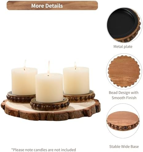 Set of 3 Acacia Wood Candle Holder Plate Stand for Pillar Candles - Image 3