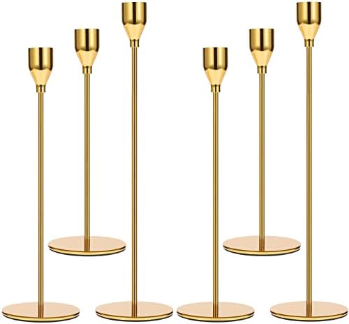 Set of 6 Gold Candlestick Holders Taper Candle Holders Candle Holders Decorative Candlestick Holder for Home Decor, Wedding, Dinning, Party, Anniversary (Bright Gold) by Anndason
