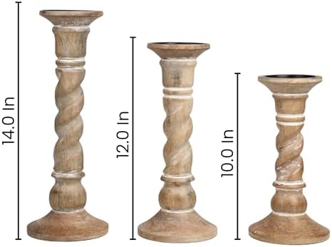 Set of 3 White Wash Farmhouse Wood Pillar Candle Holders - Handcrafted Rustic Tall Candle Holders for Home Decor, Centerpieces, Weddings, and Events - Heights: 14", 12", 10" - Image 3