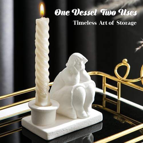White Candle Holder, Handmade Ceramic Girl Candlestick Holders, Taper Candlelight Stand for Home Decor, Table Centerpiece and Coffee Table Decor - Image 3