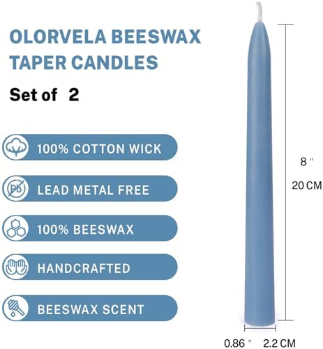 Blue Beeswax Taper Candles,8" Long Candlestick,smokeless dripless unscented Natural Beeswax Candles.for Gift,Mother's Day (Blue, 12 Pack) - Image 2