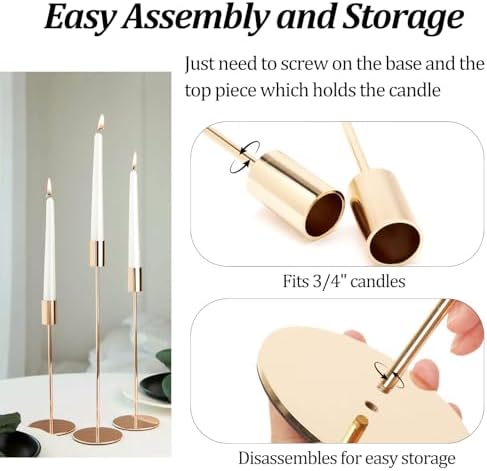 Set of 6 Gold Taper Candle Holders, Metal Gold Candlestick Holders, Tall Candle Holder, Fits 3/4 inch Thick Candle&Led Candles, for Table Centerpiece, Wedding, Dinning, Party Home Decor - Image 5