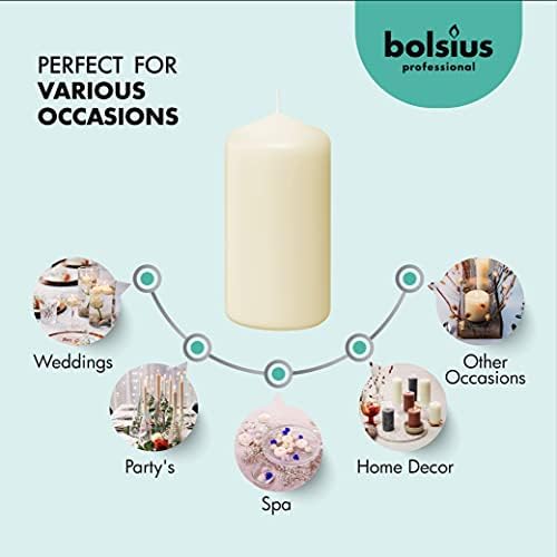 BOLSIUS Set of 6 Ivory Pillar Candles - 3x6 inch Unscented Candle Set - Dripless Clean Burning Smokeless Dinner Candle - Perfect for Wedding Candles, Parties and Special Occasions - Image 5