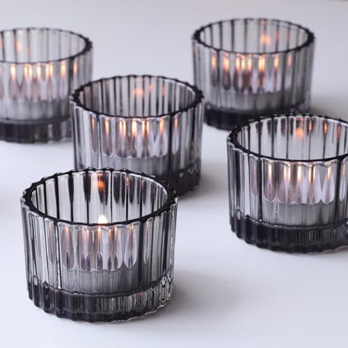 VOHO 24pcs Smokey Grey Tealight Candle Holder, Ribbed Votive Candle Holders by VOHO