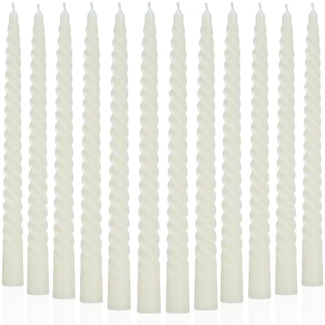 Ivory Taper Candles Stick Spiral Twisted Candles-Set of 12 for Decoration Weddings Party Church-Unscented Dripless Candles,10inch(F-Ivory) by MAITREYA