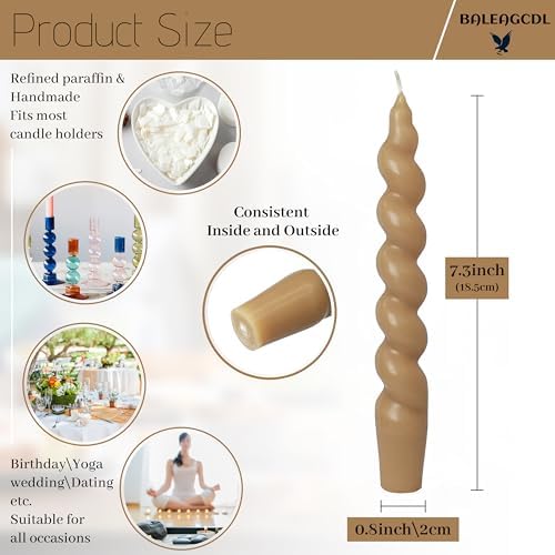 7.5 Inch Handmade Spiral Candles Brown Smokeless Candlestick Unscented Decorative Twisted Taper Candle for Seasons Holiday Gifts 2 Pcs - Image 3