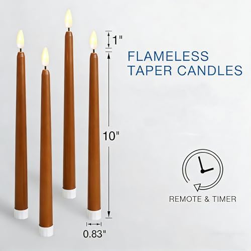 Brown Fall Flameless Taper Candles with Remote Timer Set of 4 - Image 5