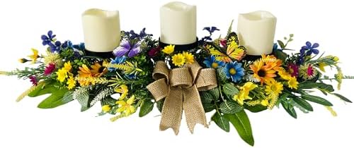 Svndlyn Floral Candle Holder Centerpiece with Butterflies and Wildflowers by Svndlyn