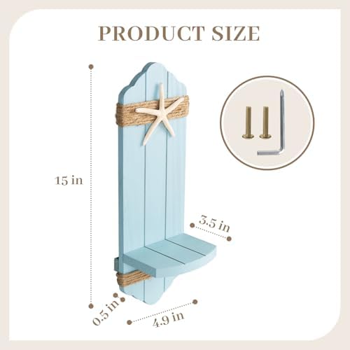 Wall Candle Sconces Set of Two,Beach Starfish Blue Wood Wall Candle Holder Decor, Farmhouse Wooden Candle Holder Wall Decorations for Fireplace, Hallway, Living Room, Bedroom - Image 2
