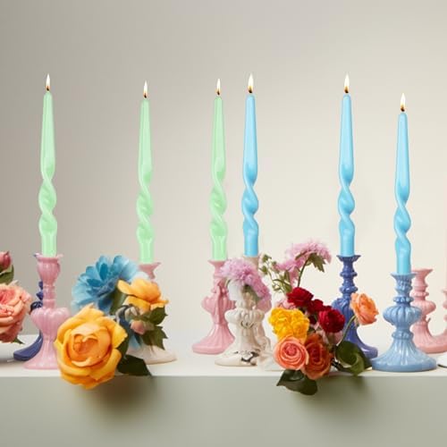 MAITREYA Blue Candles Stick Taper Spiral Twisted Candles - Set of 4 for Decoration Weddings Party Church - Unscented Dripless, 10inch (Baby Blue) - Image 4