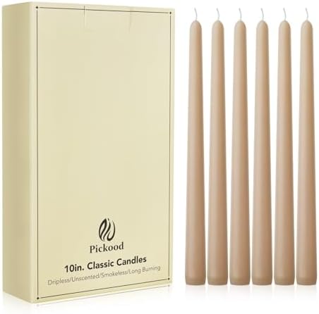 New Burning Formula Unscented Dripless 10-Inch Taper Candles Set of 12 - Beige, for Wedding, Dinner - Smokeless, Long Burning - Hand Poured, Colored Tall Candlesticks - Beige by Unknown