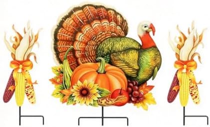 Thanksgiving Turkey Yard Stakes, Metal Garden Stakes Lawn Decor by Voumsil