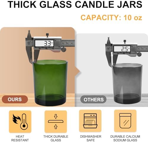 SHOWIN 10 OZ Thick Candle Jars for Making Candles 15 Pcs, Empty Jars with Wood Lids for Candle Making, Sample Container, Clear Green - Image 3