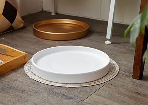 15 Inch Ceramic Saucer - Drainage Tray for Plant Pot (Matte White) | 15" ceramic plant saucer for 12" & 13" pots, heavy-duty waterproof drainage tray protects floors and furniture.