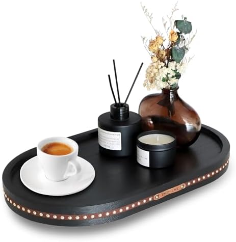 Decor Decorative Round Tray 11.81in for Home Decor for Coffee Table Farmhouse Kitchen Table Living Room Bathroom Centerpiece Tray Decor Oval Black by Unknown