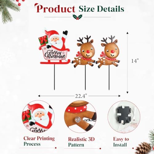 Christmas Yard Sign Stake, Lighted Santa and Reindeer Outdoor Decor - Image 3