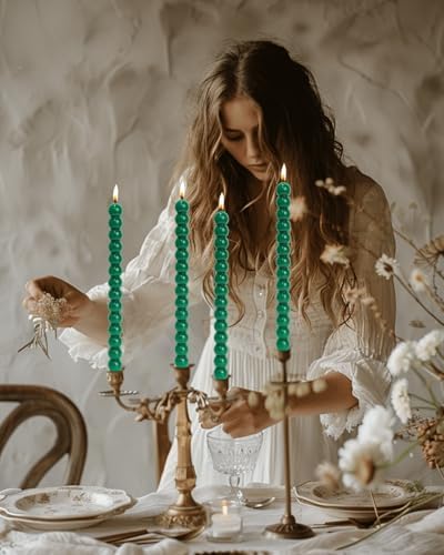 MAITREYA Green Taper Candle Sticks Christmas Candles for Decoration Weddings Party Church-Unscented Dripless Candles,Set of 4,10inch(Dark Green-D) - Image 3