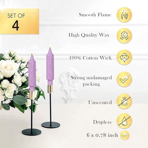 Purple Short Taper Candle Sticks Dripless Tapered Candles for for Holiday Wedding Party Wax Unscented Dinner 6 inch Set of 4,Crystal-Lilac - Image 2