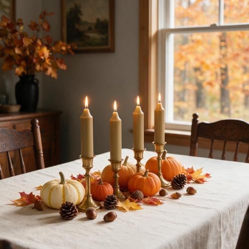 Mocha Beige Short Taper Candle Dripless Candlestick for Fall Harvest Halloween Thanksgiving Dinners Parties and Home Décor-6.5inch,4 Pack - Image 5