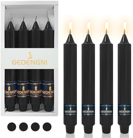 Halloween Taper Candle Dripless Candlesticks - Gedengni 4pcs Unscented Candles Long Candle Sticks 9inches Black Tapered Candles for Home Party Wedding Restaurant Holiday Decor,30D-Black by Gedengni