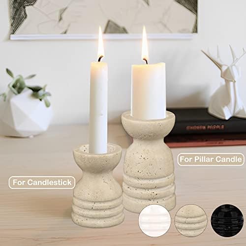 Candle Holders Italy True Natural Travertine Stone Set of 2 Premium Marble Candlestick Holder for Wedding Dinning Party Candle Stand for Dia 3/4" Taper Pillar Candles Color Beige (CH6065YL) - Image 6