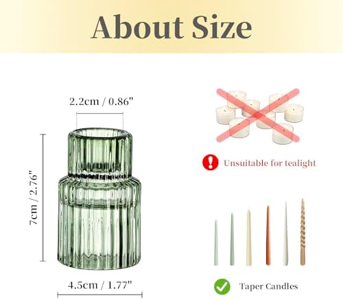 Hewory Taper Candle Holders Bulk, 20PCS Green Glass Candlestick Holders - Image 6