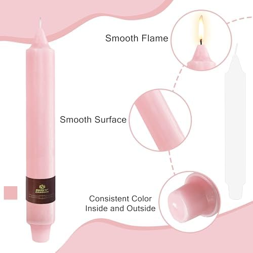 Pink Taper Candles 9 inch - 4 Pack Fat Candle Taper Candles Dripless, Smokeless, Unscented Tall Candlesticks - Perfect for Home Decor, Weddings, and Special Occasions - Image 3