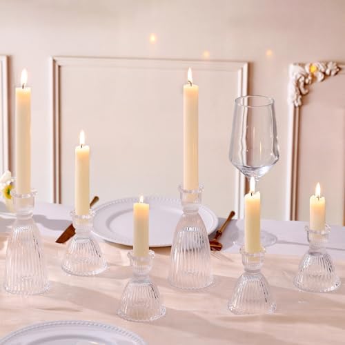 6 Pcs Clear Glass Candlestick Holders (3.5"/6", Assorted)- Tall Taper Candle Holders with Vintage Design, Candle Stick Holders in Bulk for Party Decorations, Glass Candle Holder for Tapered Candles - Image 4