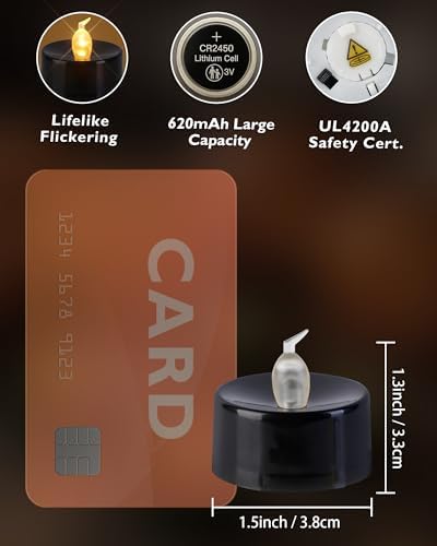 Homemory 12-Pack Black Remote Flameless Battery Tea Light Candles, 400+ Hrs - Image 3