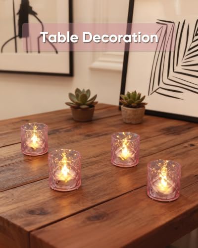 Homemory 2" Pink Acrylic Votive Candle & Holders with Auto Timer, 6 Pack - Image 4