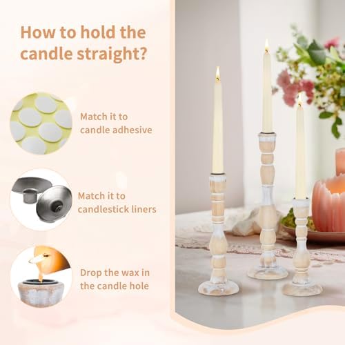 NUPTIO Tall Wooden Taper Candle Holders, Set of 6, Whitewashed - Image 6