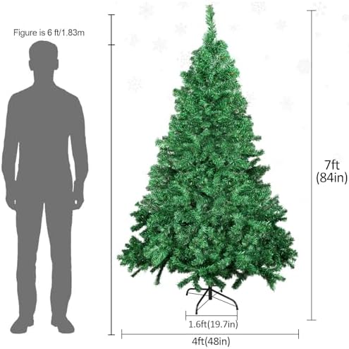 Artificial Christmas Tree, 1000 PVC Tips Full Hinged Spruce Tree with Foldable Metal Stand, Easy Assembly Xmas Tree for Home Office Holiday Party Decoration (Green, 7FT) - Image 2